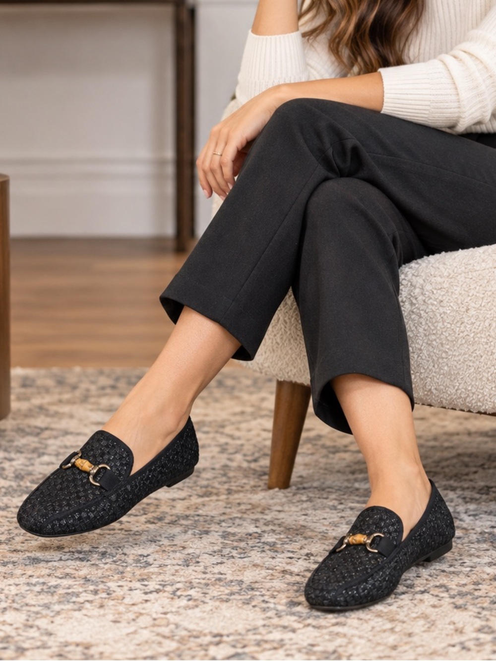 Bernie Mev Lovely Black Metallic Woven Loafers NWT EU 38 US 7.5-8